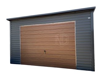 Blechgarage 4,5x6m + Überdachung 1,5m - Schwingtor - Tür - Dachrinnen - Anthrazit - Flachdach  ID528