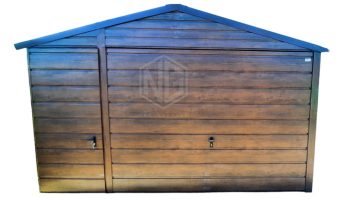 Blechgarage 4x7m Horizontal Blech Satteldach Schwingtor Holzoptik 2x PVC Kippfenster ID146