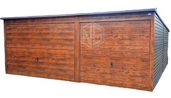 Blechgarage 6x6m Horizontal Blech 2x Schwingtor Holzoptik Pultdach ID150