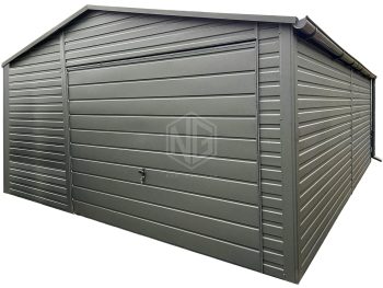 Garaż blaszany 5x6m - brama uchylna - okno - drzwi - antracyt - dach dwuspadowy - rynny  GP714
